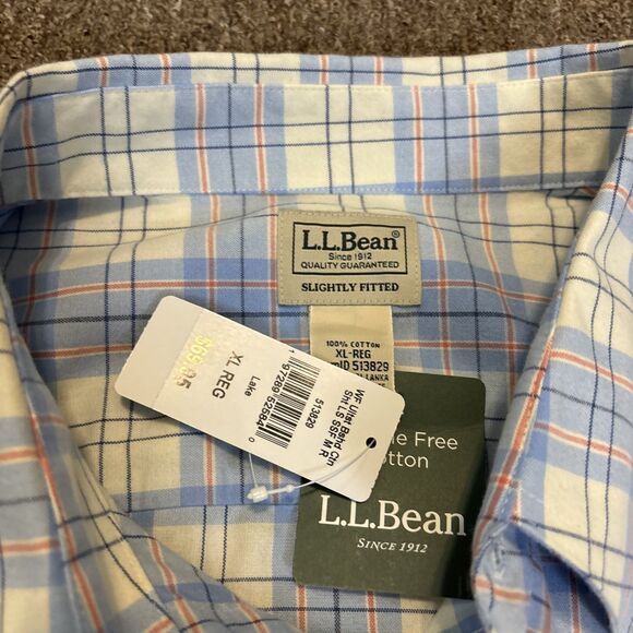 NWT LL Bean XL Wringle Free Cotton Plaid Comfort Oxford Slightly Fitted 513829 - Picture 5 of 7